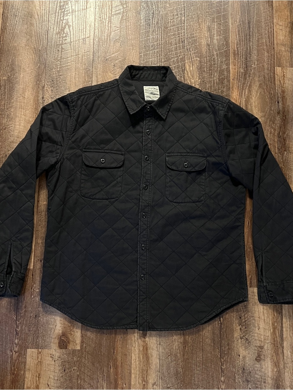 J. Crew Black Quilted Button-Up Shirt Jacket